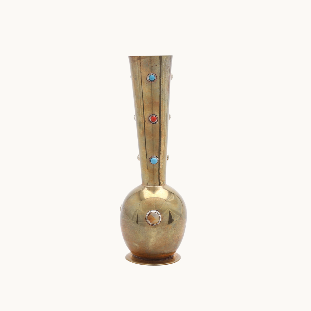 Swedish Brass Bud Vase with Natural Stones