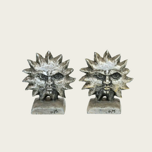 Pair of 1970's Iron Sun and Moon Bookends by Curtis Jere