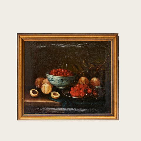 Early 20th Century Oil Still Life Painting of Stonefruit