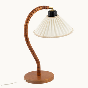Curved Beechwood Table Lamp by Markslöjd with Linen Shade
