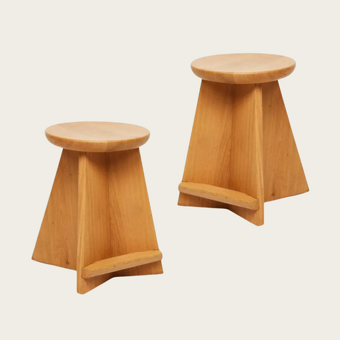 Pair of Modernist Solid Oak Counter Stools