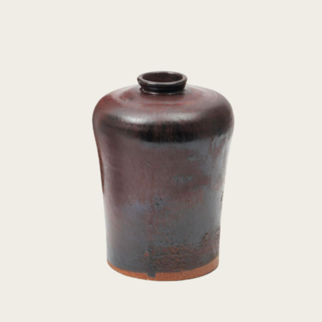 Japanese Modernist Ceramic Vase with Gunmetal Glaze