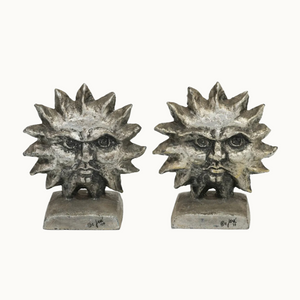 Pair of 1970's Iron Sun and Moon Bookends by Curtis Jere