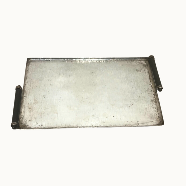 1930's Patinated Nickel Silver Art Deco Tray with Bakelight Handles