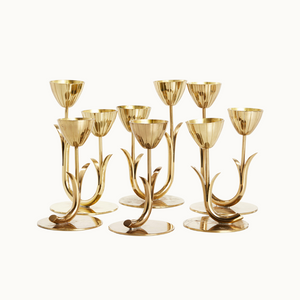 Group of Gunnar Ander Brass Candlestick Holders (3x Single Buds, 3 Double Buds)