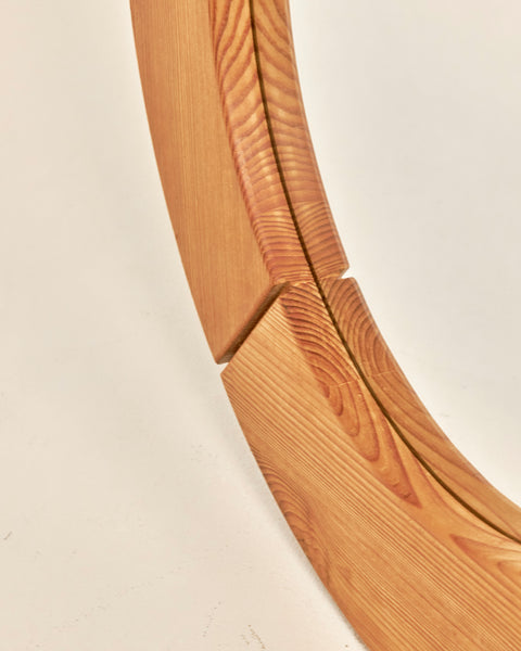 1960's Swedish Pine Round Mirror by Glas Mäster, Markaryd