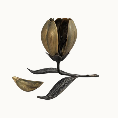 Dramatic Rose Ashtray in Bronze and Brass with Removable Petals