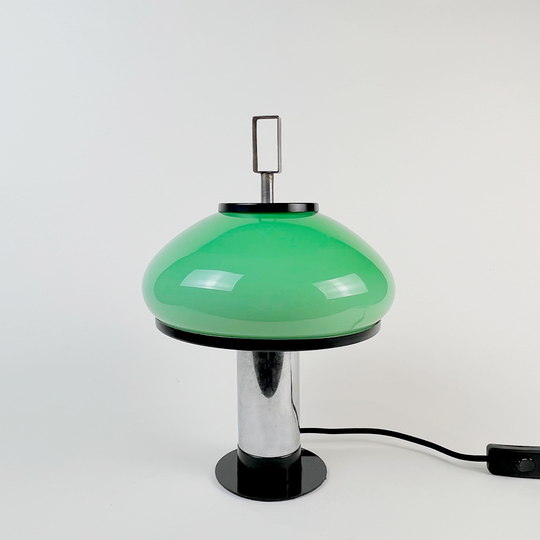 1960's Italian Table Lamp with Green Blown Glass Shade