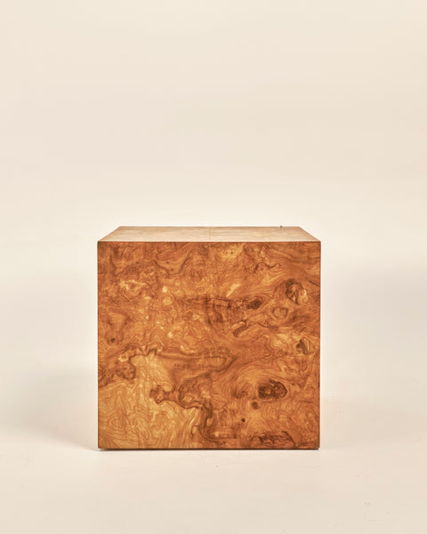 Burlwood Cube Side Table attributed to Milo Baughman