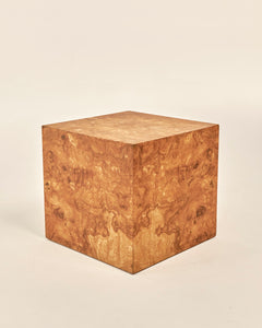 Burlwood Cube Side Table attributed to Milo Baughman