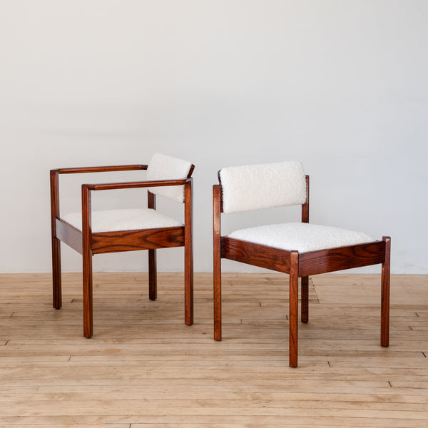 Pair of Newly Restored 1960's Danish Walnut and Cream Alpaca Wool Boucle Chairs