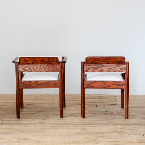 Pair of Newly Restored 1960's Danish Walnut and Cream Alpaca Wool Boucle Chairs