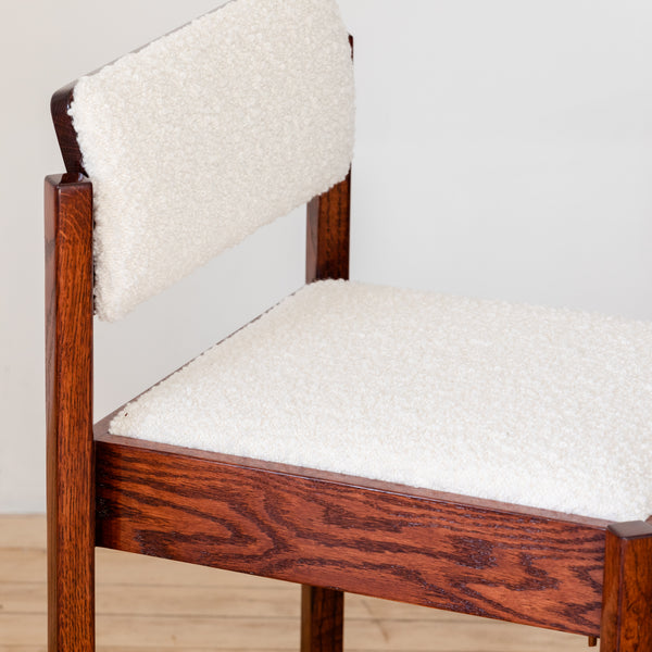 Pair of Newly Restored 1960's Danish Walnut and Cream Alpaca Wool Boucle Chairs