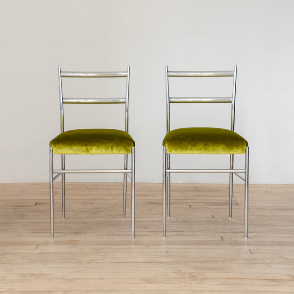 Pair of Italian Dining Chairs by the Otto Gerdau Company in Emerald Green Loro Piana Silk Velvet