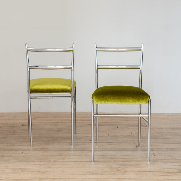 Pair of Italian Dining Chairs by the Otto Gerdau Company in Emerald Green Loro Piana Silk Velvet