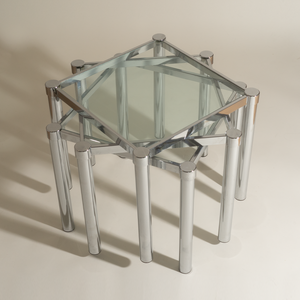 Trio of Nesting Chrome and Glass Tables