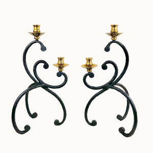 Pair of Bronze and Lacquered Iron Art Nouveau Candleholders