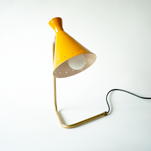1950’s Enamel and Brass Yellow Desk Lamp Attributed to Stilnovo