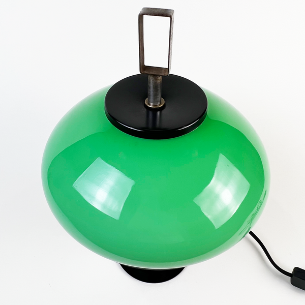 1960's Italian Table Lamp with Green Blown Glass Shade
