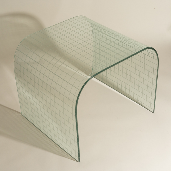 1970's Etched Grid Glass Waterfall Tables by Angelo Cortesi for Fiam Italia