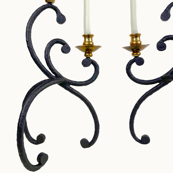 Pair of Bronze and Lacquered Iron Art Nouveau Candleholders