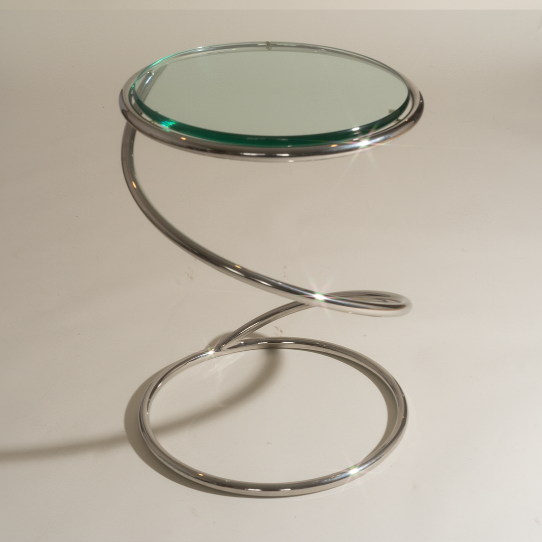 Chrome and Glass Coil Side Table in the style of Leon Rosen for Pace Collection