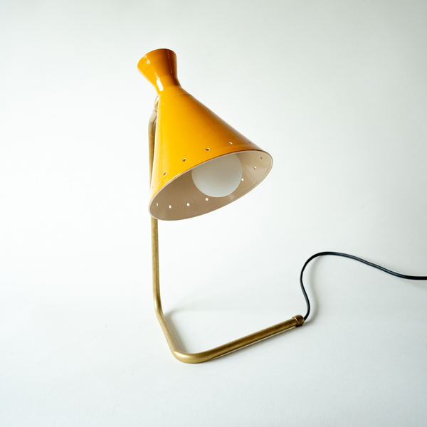 1950’s Enamel and Brass Yellow Desk Lamp Attributed to Stilnovo